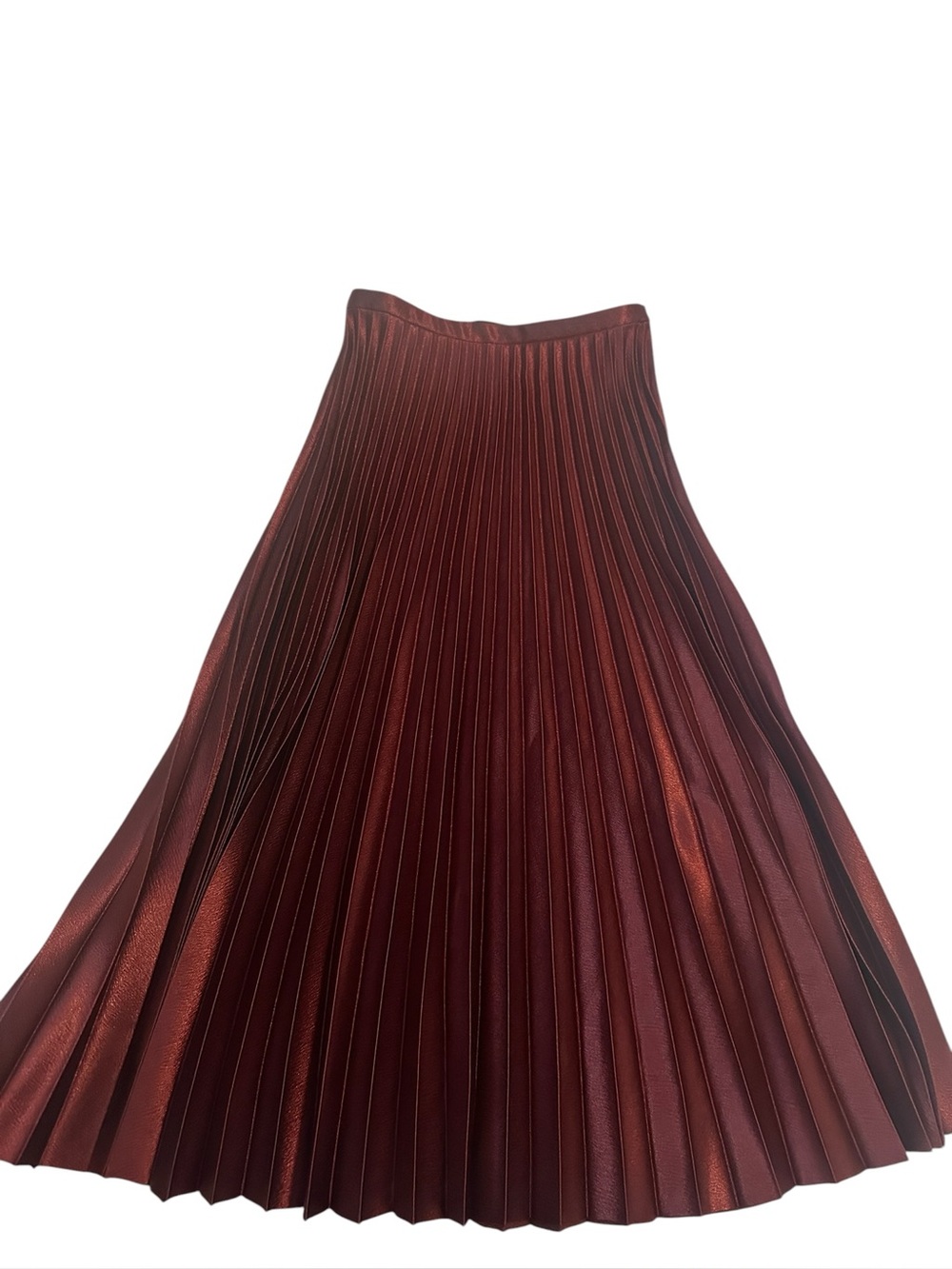 Zara Pleated Metallic Burgundy Midi Skirt